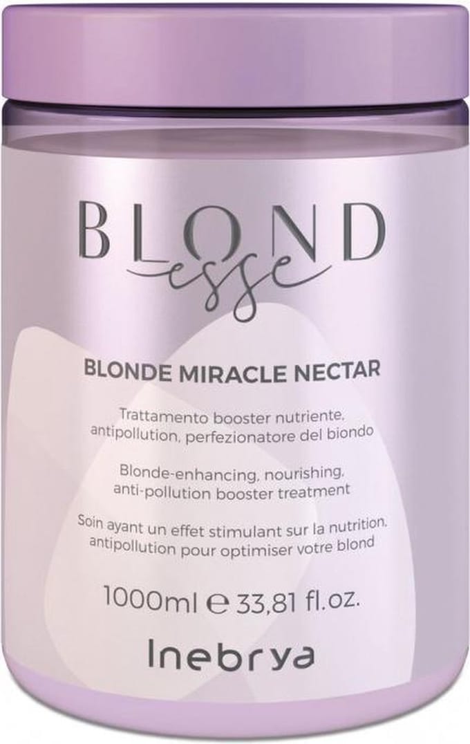 Inebrya, Nectar Miracle Blond, Masque Crème Traitant pour Cheveux, Rehausseur de Couleur, 1000 ml