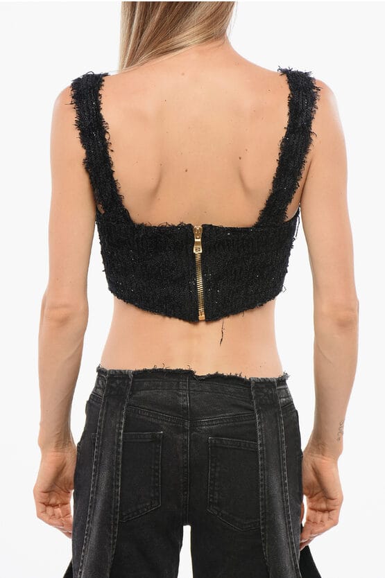 Effen crop top versierd met pailletten in zwart