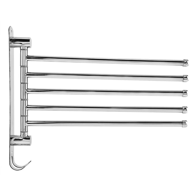 RVS Wandmontage Draaibaar Handdoekenrek Badkamer Handdoekenstang met Haak(Vijf Hengels) white