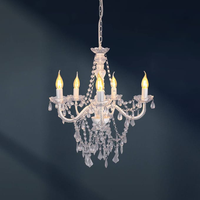 Näve Cecilia kroonluchter, wit, ijzer/acryl, Ø 52 cm, 5-lamps.