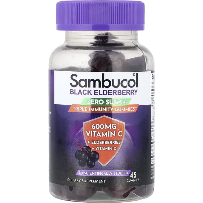 Sambucol, Zwarte Vlierbes, Suikervrij, Drievoudige Immuniteit Gummies, 45 Gummies