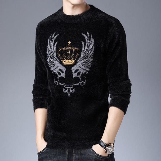 Pull à col roulé imitation vison pour hommes Automne et hiver Vêtement d'extérieur épais Style ample et décontracté Pull à manches longues 3XL black