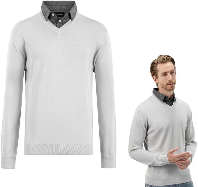Milanoro - Herenpullover met overhemdkraag - Lichtgrijs - L