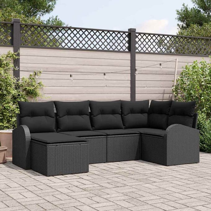 vidaXL - Tuinbank - Set - 6 - st - Zwart - poly - rattan