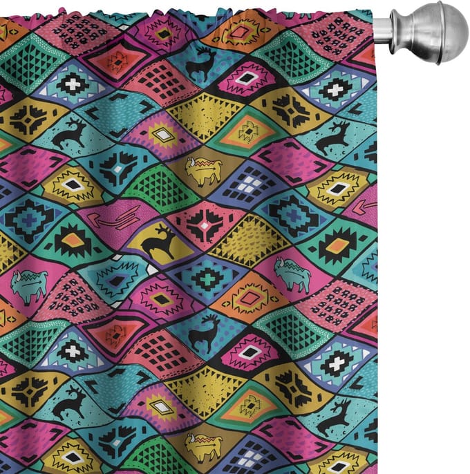 ABAKUHAUS – Gordijnset Boho patchwork 2x75x175 cm – verduisterend