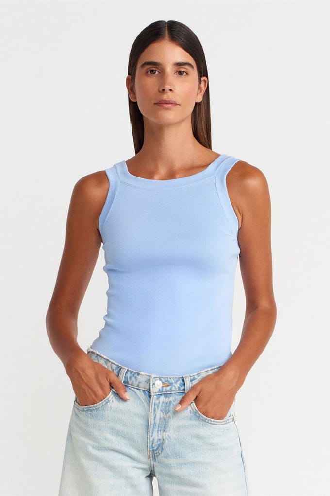 Mouwloze Geribbelde Blouse met Vierkante Hals
