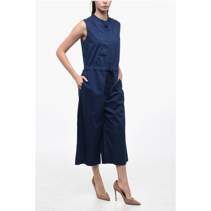 Popelin katoenen jumpsuit met riem in blauw