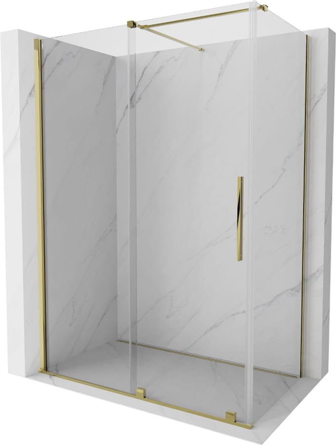 Mexen Velar schuifbare douchecabine 150 x 85 , transparant, goud - 871-150-085-01-50