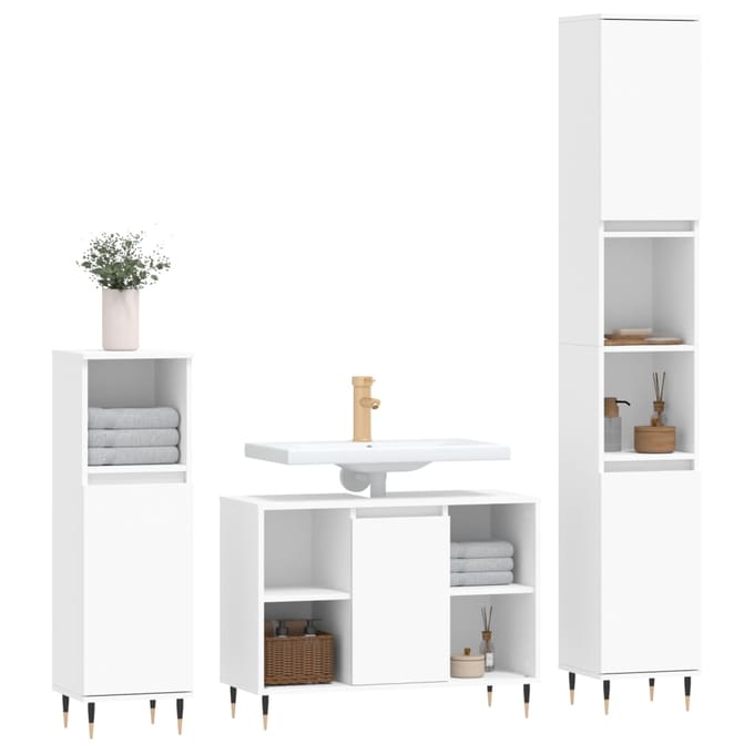 vidaXL - 3-delige - Badkamermeubelset - bewerkt - hout - wit