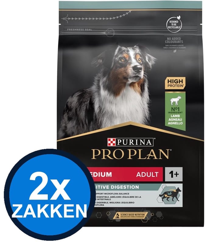 2x Pro Plan - Adult Medium Sensitive Digestion Lam - Hondenvoer Droogvoer - 3 kg