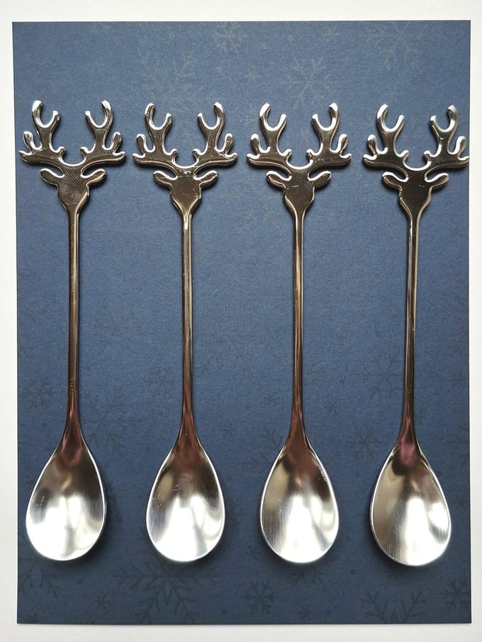 Lepeltjes hertenkop - 4 stuks - hert - gewei - rvs - zilver kleur - Kerst