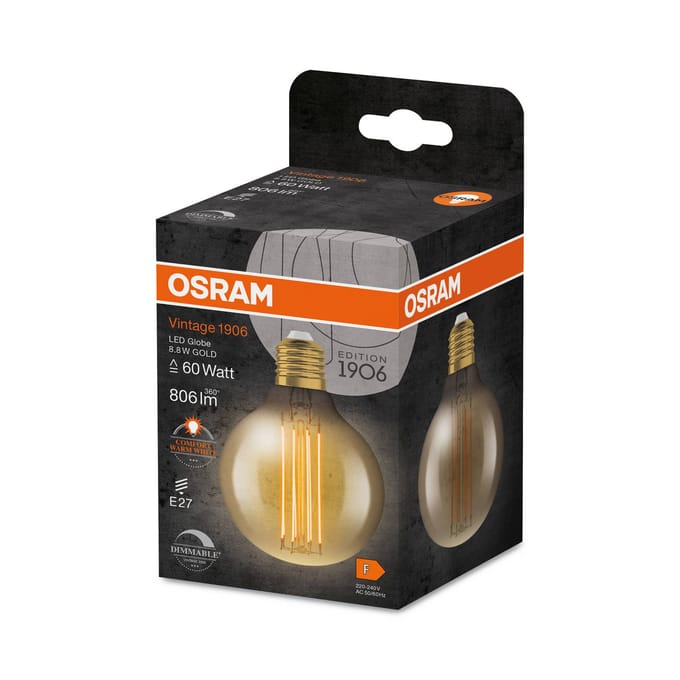 Osram E27 LED Kaarslamp | 8.8W Goud 2200K 220V/240V 822 806Lm | 320° Ø80mm Dimbaar