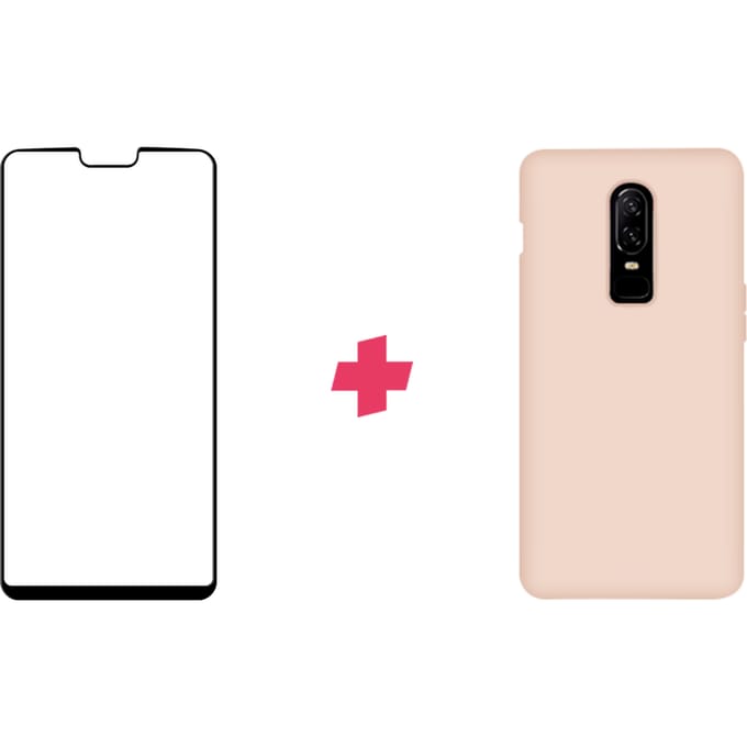 Bundel: OnePlus 6 screenprotector + Pink Siliconen hoesje