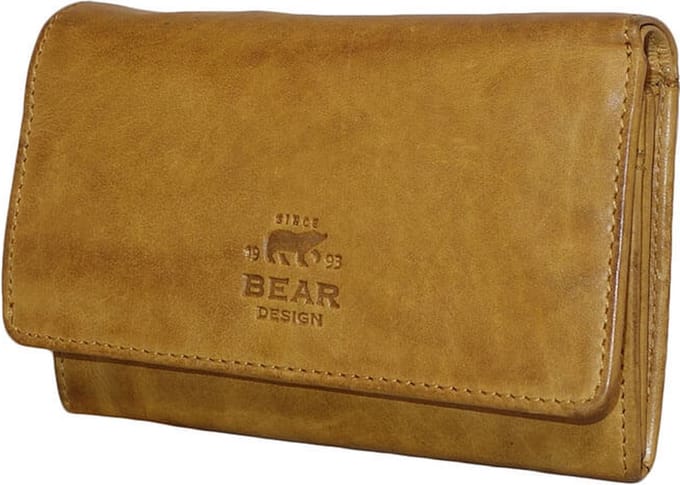 Bear Design Flappie Leren Overslagportemonnee - Chocolate