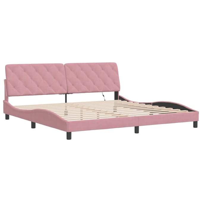 vidaXL - Bedframe - met - LED - zonder - matras - fluweel - roze - 200x200 - cm