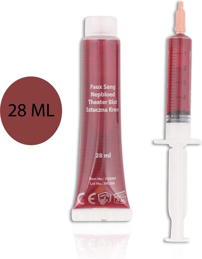Halloween Nep Bloed - 28 ML - Inclusief Spuit - Halloween FX make-up kunstbloed - Schmink - Stickers