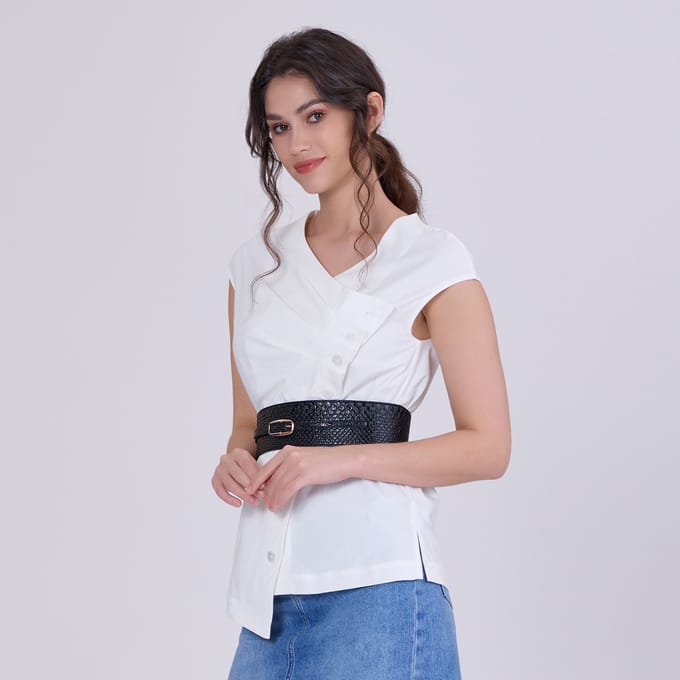 Geplooide asymmetrische top met dubbele borst