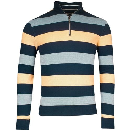 Baileys Trui Sweatshirt Half Zip Doubleface Yarn-Dyed Two Tone Stripes Mid Orange / male