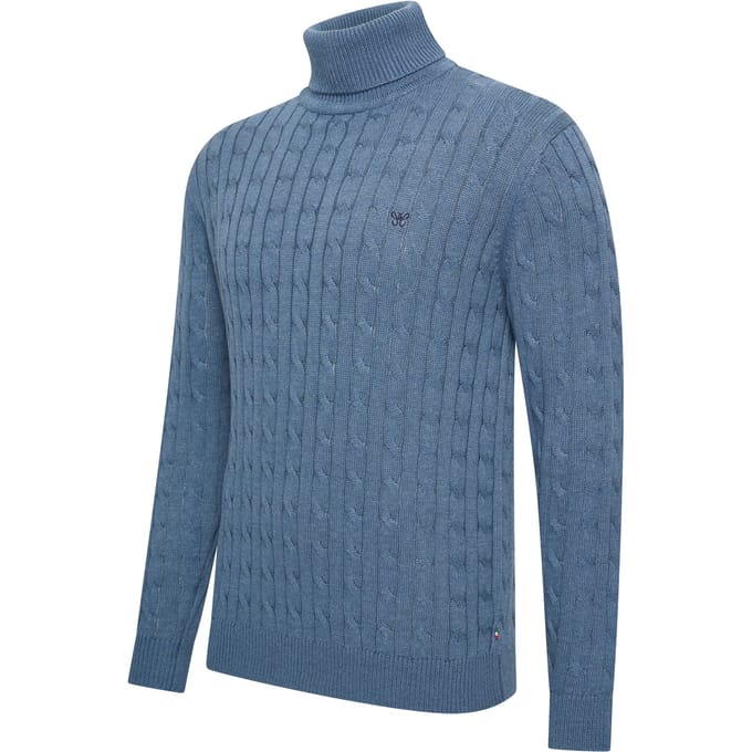 Cappuccino Italia - Heren Trui Pullover Aosta Cable - Blauw - Maat M