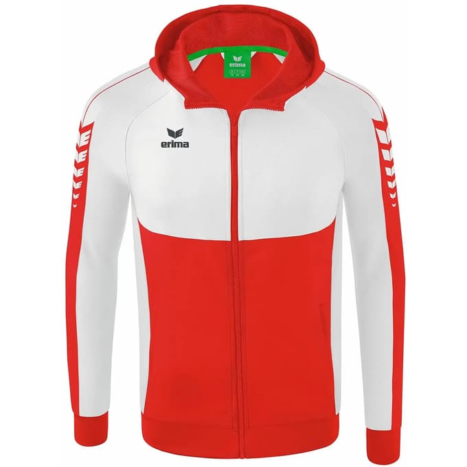 Erima Six Wings Trainingsjack Met Capuchon Heren - Wit / Rood | Maat: M
