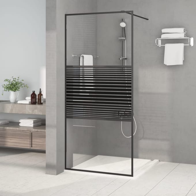 vidaXL - Inloopdouchewand - 90x195 - cm - transparant - ESG-glas - zwart
