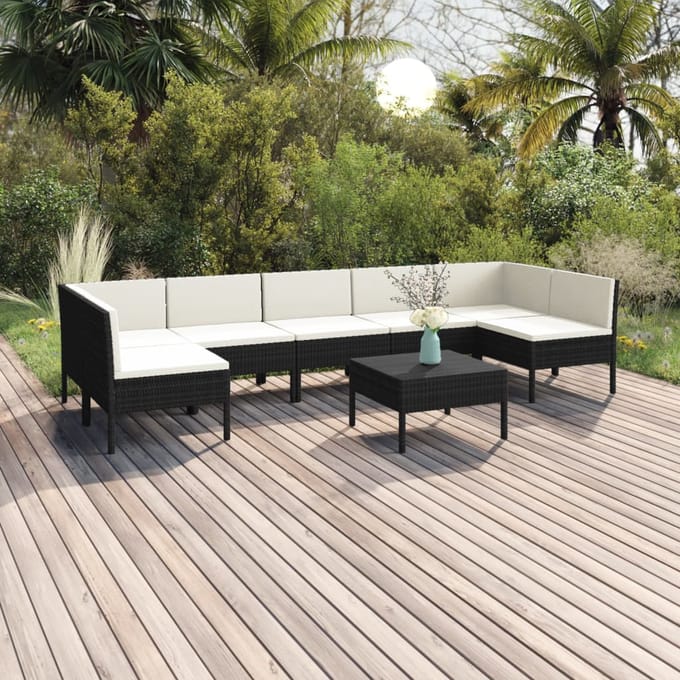 vidaXL - 8-delige - Loungeset - met - kussens - poly - rattan - zwart