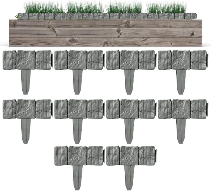 Kunststeen Tuinborder - Landschapsborder Panelen - Tuin Afscheiden - Zonder Graven - 10 Stuks - Grijs