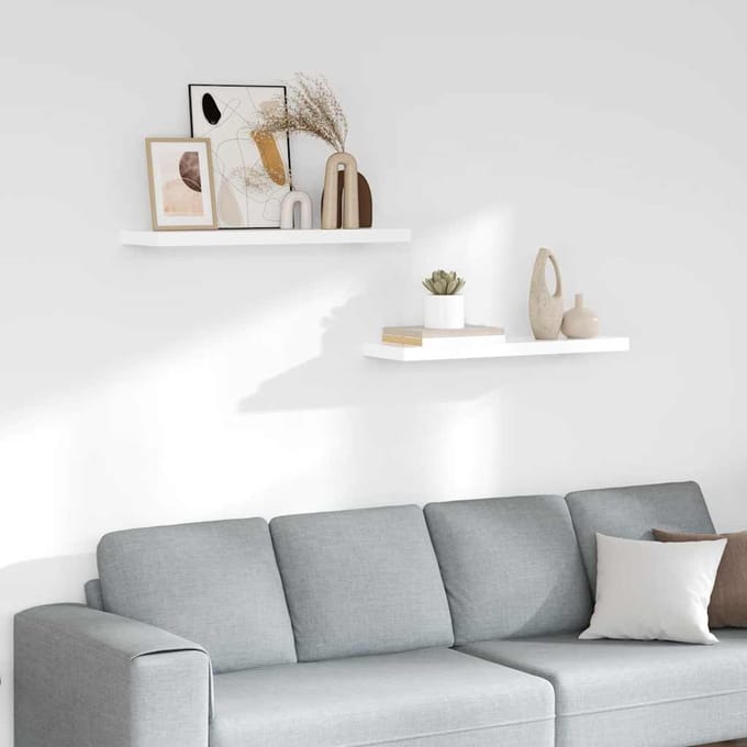 vidaXL - Wandschappen - zwevend - 2 - st - 80x23,5x3,8 - cm - MDF - hoogglans - wit