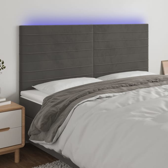 vidaXL - Hoofdbord - LED - 200x5x118/128 - cm - fluweel - donkergrijs