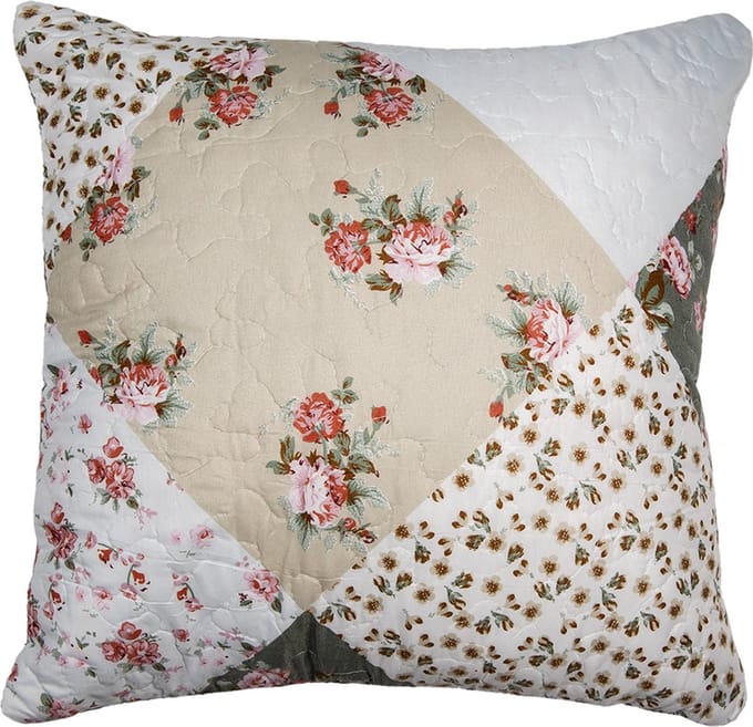 Clayre & Eef Kussenhoes 40x40 cm Groen Beige Polyester Bloemen