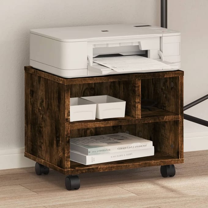 vidaXL - Printerkastje - met - wielen - 41x32x34,5 - cm - gerookt - eikenkleurig