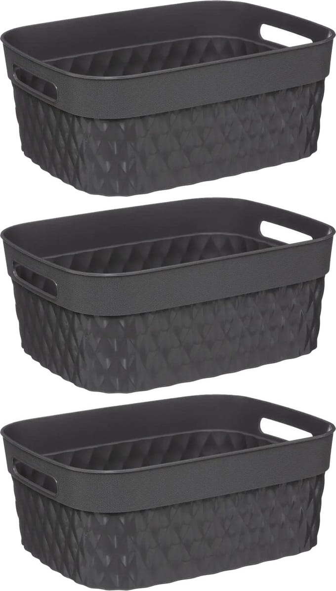 5Five Opbergmand/box van kunststof - 3x - grijs - 21 x 27 x 11 cm - 5 liter