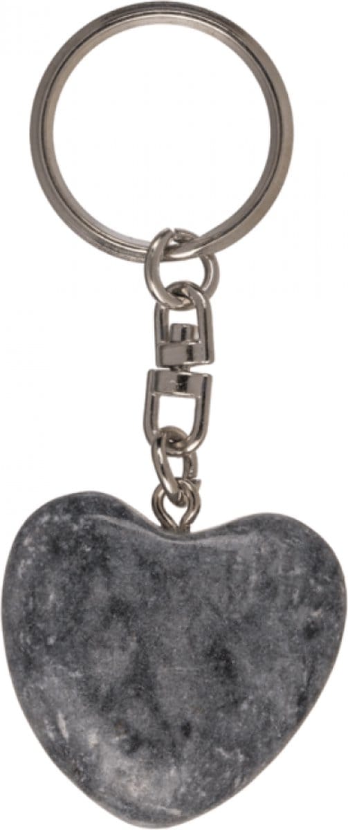 Sleutelhanger Stenen Hart - Worry Stone Heart 3cm - Zwart Grijs