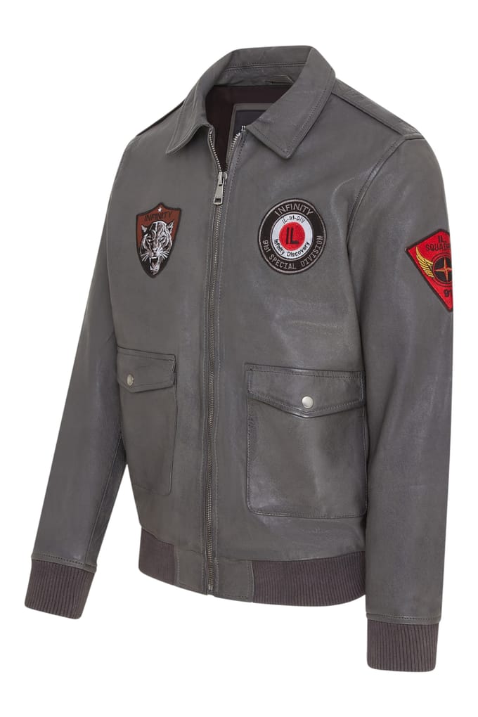 Heren grijs leren bomberjack G-1 Aviator kraag - Maverick