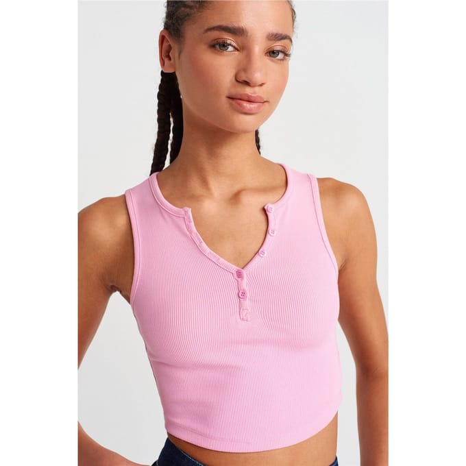 Dames Geribbelde Korte Blouse Met Knopen