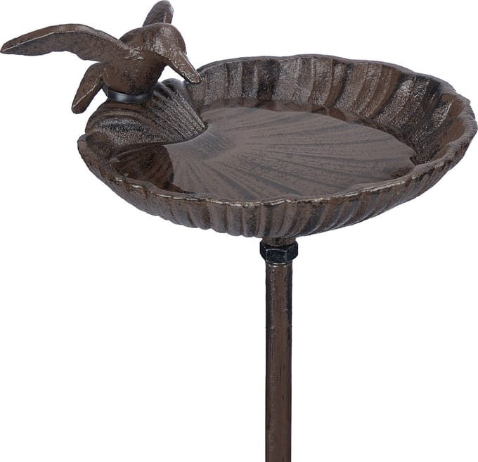 Vogeldrinkschaal op voet - Met vogelbeeldje - Vorstbestendig - 100 cm hoog - Gietijzer
