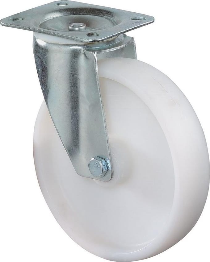 Zwenkwiel Ø 150mm 300kg op plaat polyamide