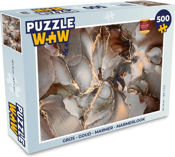 Puzzel Grijs - Goud - Marmer print - Marmerlook - Legpuzzel - Puzzel 500 stukjes