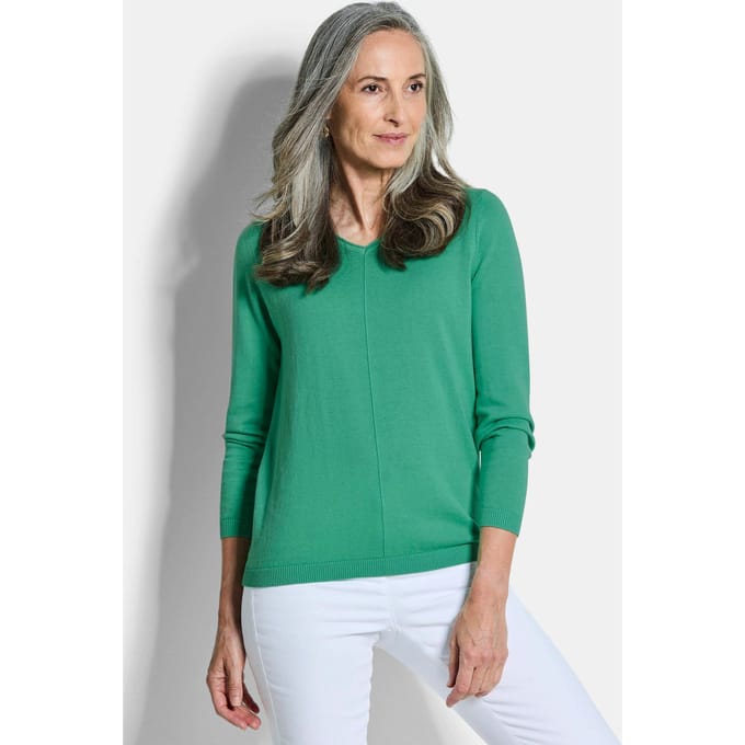 Pullover met een V-hals van COTTAMIRA - groen - Gr. 38 van Goldner Fashion
