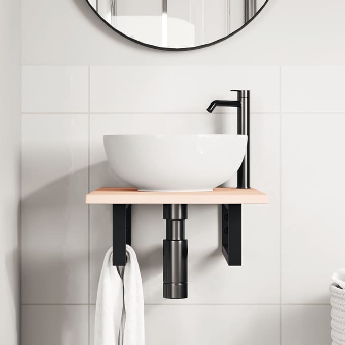 vidaXL - Badkamer - wandschap - staal - en - massief - eikenhout