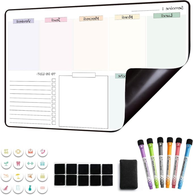 Magnetische Maandplanner voor de Koelkast - Weekmenu Organiser en Drooguitwisbare Planner 42 x 28 cm