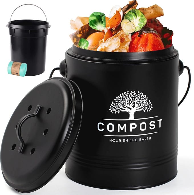 Compostbak voor keuken - 1,3 gallon met deksel, kleine compostemmer voor binnen