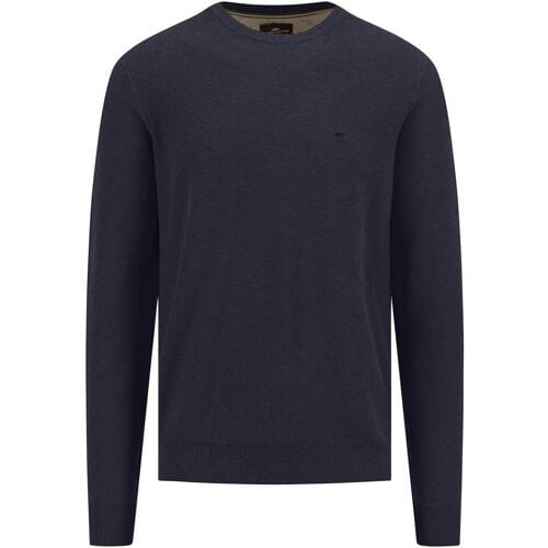 Fynch-Hatton Trui O-Neck Uni Color Cotton Structure Navy / male