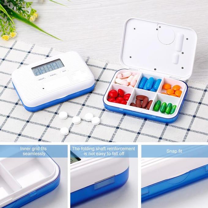 Pillendoos met Alarm Elektronische Pillenorganizer met LCD-scherm 6 Vakken Digitale Pil white