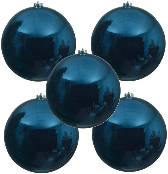 Decoris Kerstbal - 5x - donkerblauw - groot - 14 cm - kunststof - glans - kerstversiering