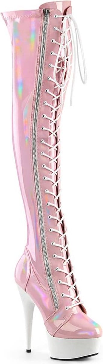 Pleaser - DELIGHT-3029 Plateau overknee Laarzen - US 5 - 35 Shoes - Roze/Wit
