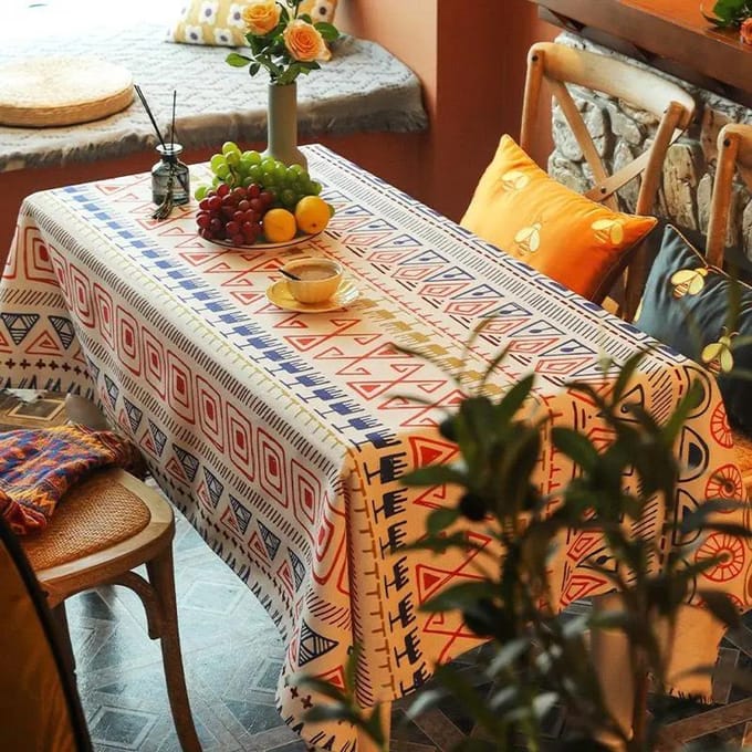 Waterdicht en Oliebestendig Tafelkleed Boheemse Stijl Rechthoekig Tafelkleed Bedrukt Gestreept Decoratieve Doek Tafels Cover 65x65cm 1pcs