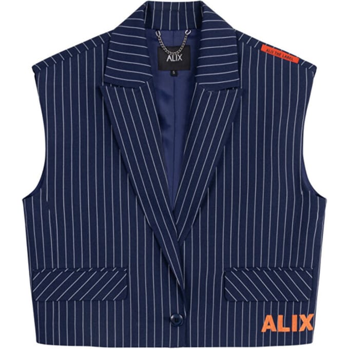 Alix The Label Ladies Woven Striped Waistcoat Blazers Dames - Donkerblauw - Maat L