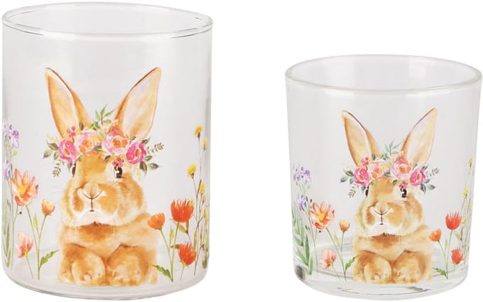 Dekoratief | Set 2 theelichthouders 'Bunny', glas, 8x8x10cm | A260665