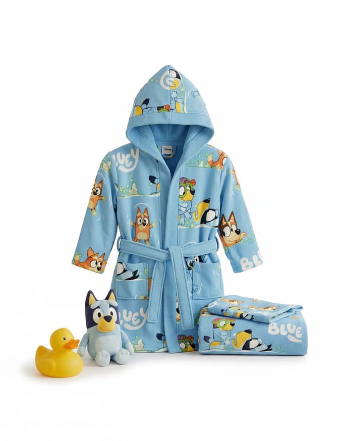 Set Badjas + Handdoek + Washandje Kind Bluey 5-6 Jaar | Bluey & Bingo